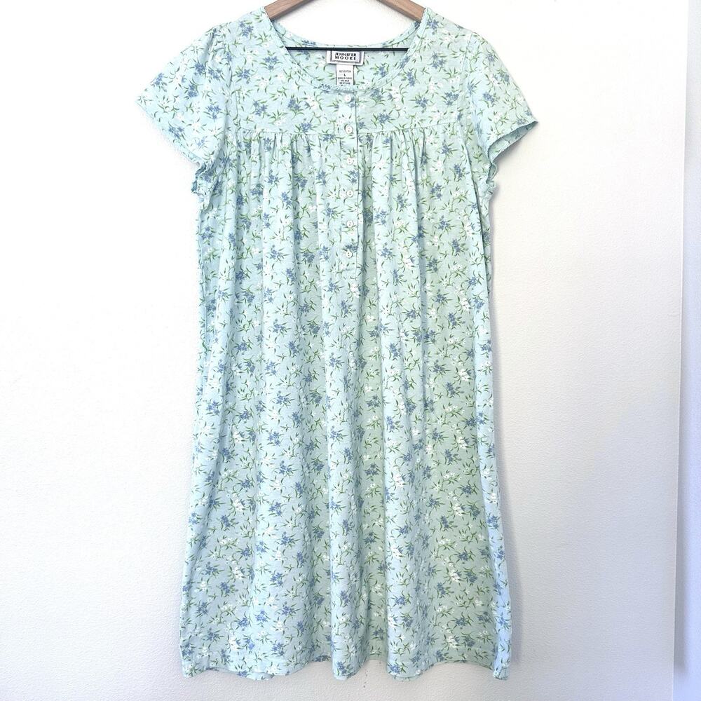 Vintage 90s Jennifer Moore 100% Cotton Nightgown floral Cottage House Dress L